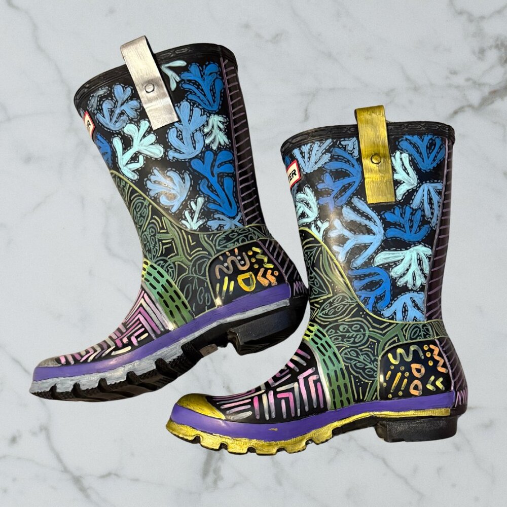 Hand-Painted Hunter Rain Boots – Women’s Size 6 | One-of-a-Kind Wearable Art
